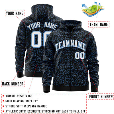 Custom Black Light Blue Varsity Full-Zip Letterman Leopard Print Jacket Hoodie