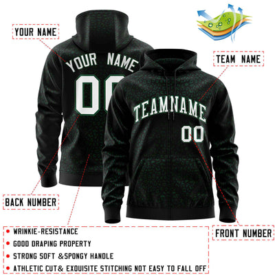 Custom Black Kelly Green Varsity Full-Zip Letterman Leopard Print Jacket Hoodie