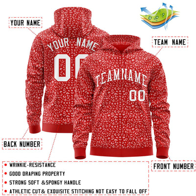 Custom Red White Varsity Full-Zip Letterman Leopard Print Jacket Hoodie
