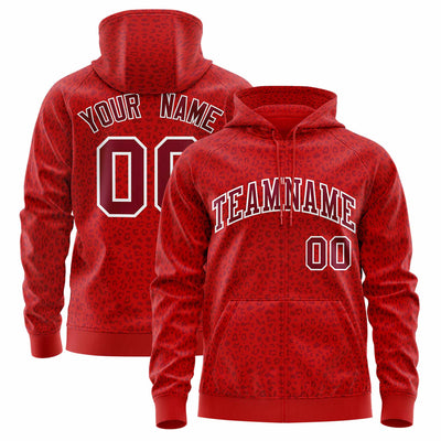 Custom Navy Orange Varsity Full-Zip Letterman Leopard Print Jacket Hoodie