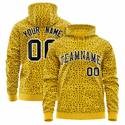 Custom Orange Royal Varsity Full-Zip Letterman Leopard Print Jacket Hoodie