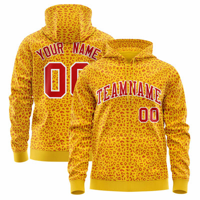 Custom Orange White Varsity Full-Zip Letterman Leopard Print Jacket Hoodie