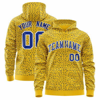 Custom Royal Black Varsity Full-Zip Letterman Leopard Print Jacket Hoodie