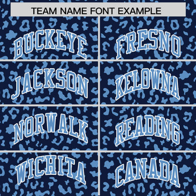 Custom Navy Light Blue Varsity Full-Zip Letterman Leopard Print Jacket Hoodie