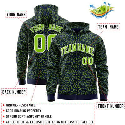 Custom Navy Neon Green Varsity Full-Zip Letterman Leopard Print Jacket Hoodie