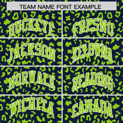 Custom Navy Neon Green Varsity Full-Zip Letterman Leopard Print Jacket Hoodie