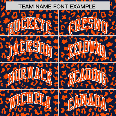 Custom Navy Orange Varsity Full-Zip Letterman Leopard Print Jacket Hoodie