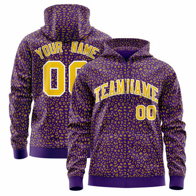 Custom White Khaki Varsity Full-Zip Letterman Leopard Print Jacket Hoodie