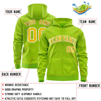 Custom White Orange Varsity Full-Zip Letterman Leopard Print Jacket Hoodie