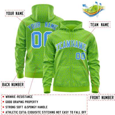Custom White Kelly Green Varsity Full-Zip Letterman Leopard Print Jacket Hoodie