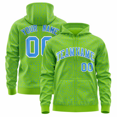 Custom White Kelly Green Varsity Full-Zip Letterman Leopard Print Jacket Hoodie