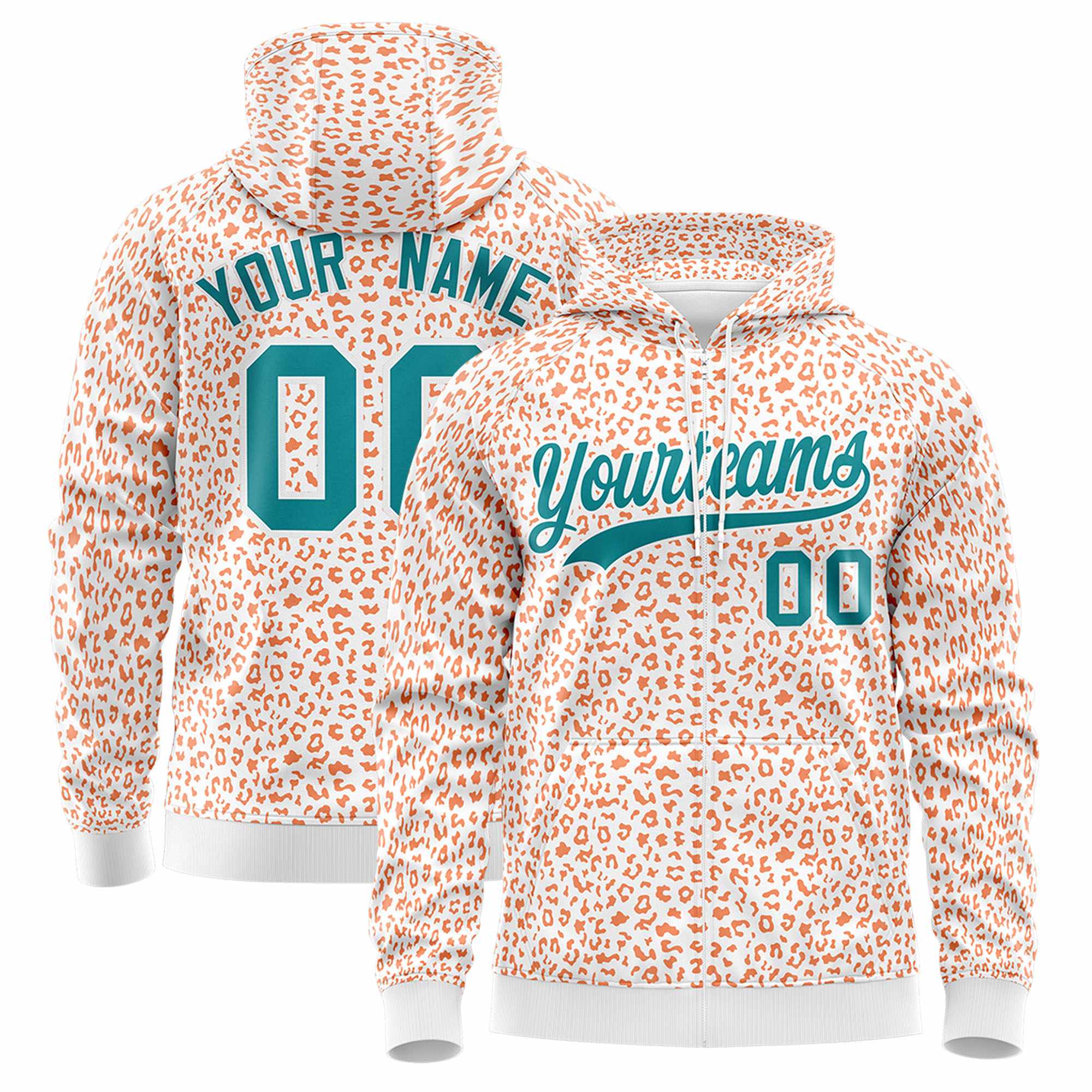 Custom Neon Green Gold Varsity Full-Zip Letterman Leopard Print Jacket Hoodie