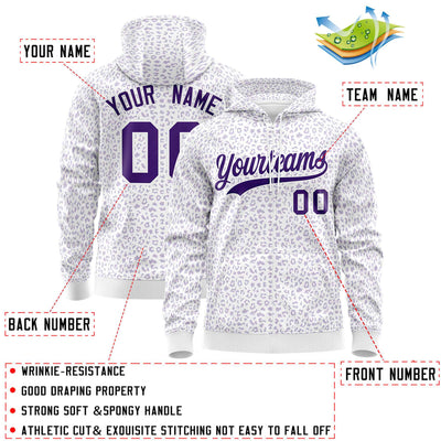 Custom White Purple Varsity Full-Zip Letterman Leopard Print Jacket Hoodie