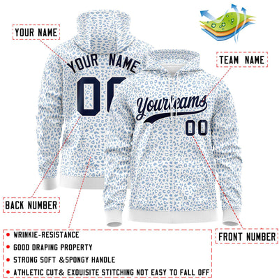 Custom White Light Blue Varsity Full-Zip Letterman Leopard Print Jacket Hoodie