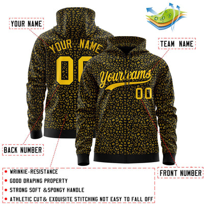 Custom Black Gold Varsity Full-Zip Letterman Leopard Print Jacket Hoodie