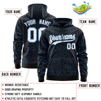 Custom Black Light Blue Varsity Full-Zip Letterman Leopard Print Jacket Hoodie