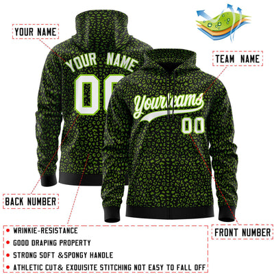 Custom Black Neon Green Varsity Full-Zip Letterman Leopard Print Jacket Hoodie