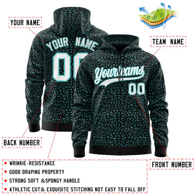 Custom Black Bright Green Varsity Full-Zip Letterman Leopard Print Jacket Hoodie
