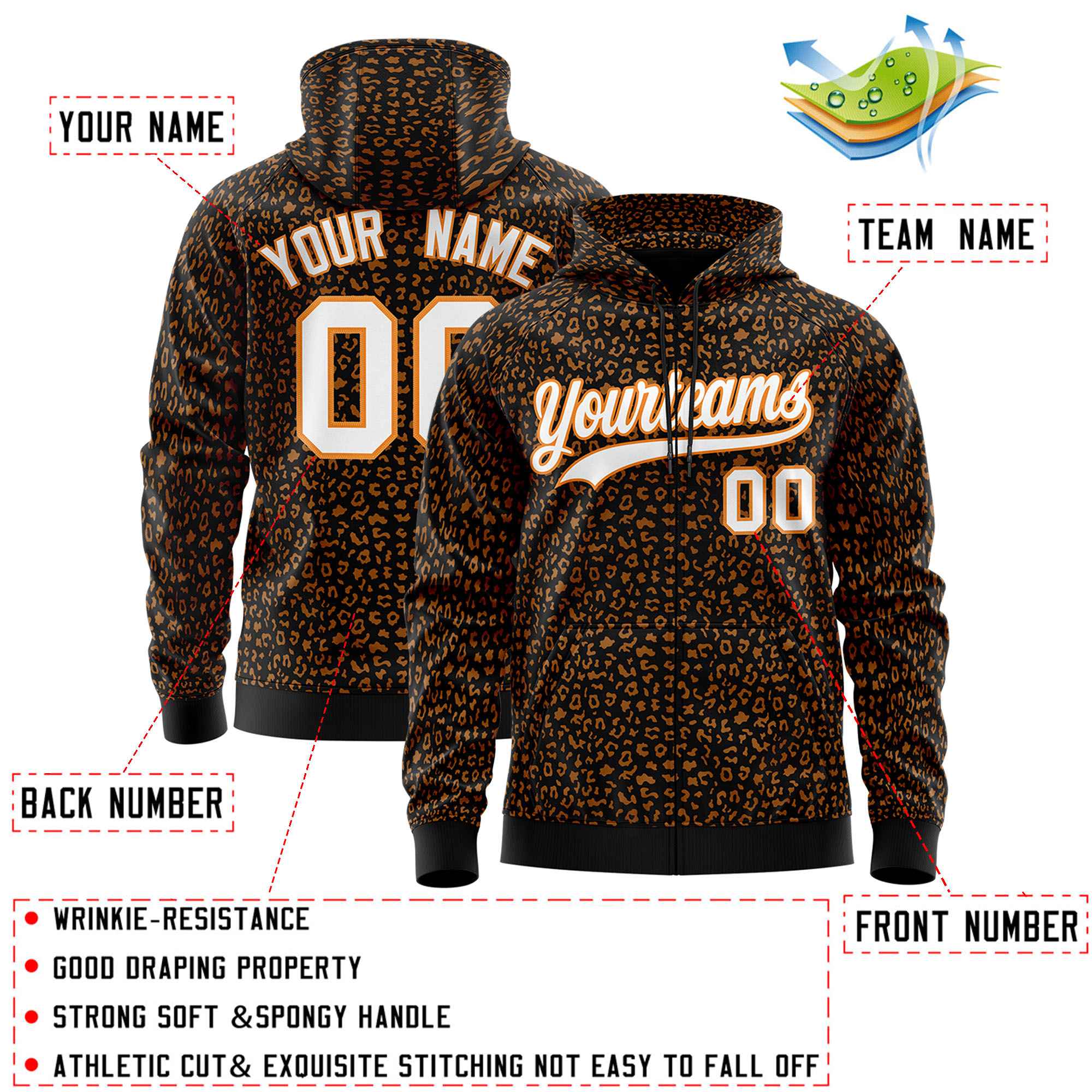 Custom Pink Powder Blue Varsity Full-Zip Letterman Leopard Print Jacket Hoodie