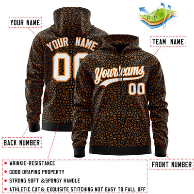 Custom Black Orange Varsity Full-Zip Letterman Leopard Print Jacket Hoodie