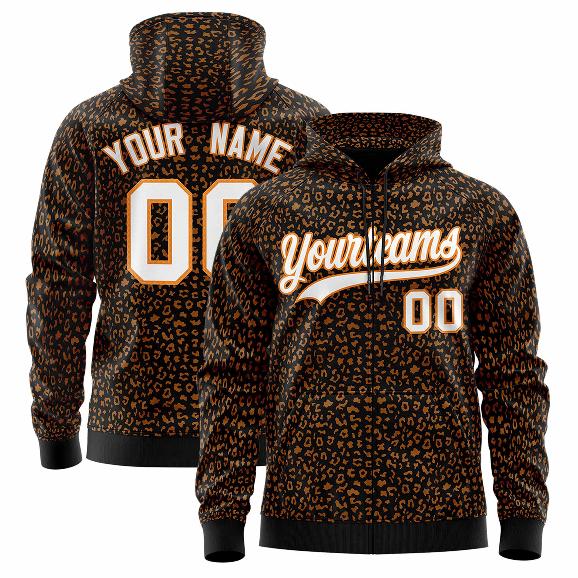 Custom Pink Powder Blue Varsity Full-Zip Letterman Leopard Print Jacket Hoodie