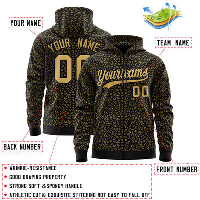 Custom Black Old Gold Varsity Full-Zip Letterman Leopard Print Jacket Hoodie