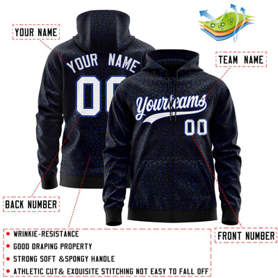 Custom Black Royal Varsity Full-Zip Letterman Leopard Print Jacket Hoodie