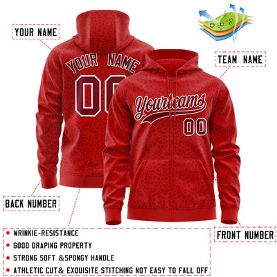 Custom Red Crimson Varsity Full-Zip Letterman Leopard Print Jacket Hoodie