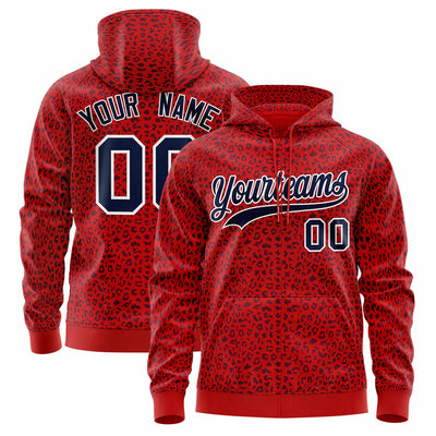 Custom Navy Royal Varsity Full-Zip Letterman Leopard Print Jacket Hoodie