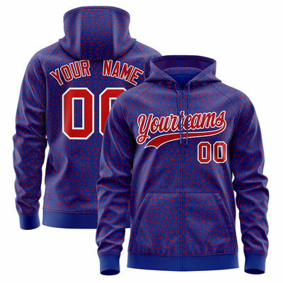 Custom Navy Light Blue Varsity Full-Zip Letterman Leopard Print Jacket Hoodie