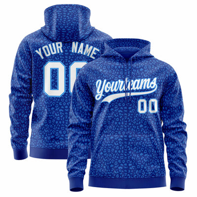 Custom Gold Navy Varsity Full-Zip Letterman Leopard Print Jacket Hoodie