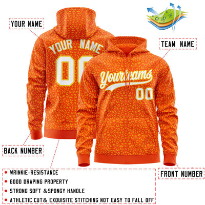 Custom Orange Gold Varsity Full-Zip Letterman Leopard Print Jacket Hoodie