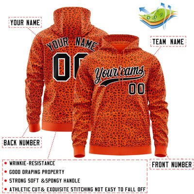 Custom Orange Black Varsity Full-Zip Letterman Leopard Print Jacket Hoodie