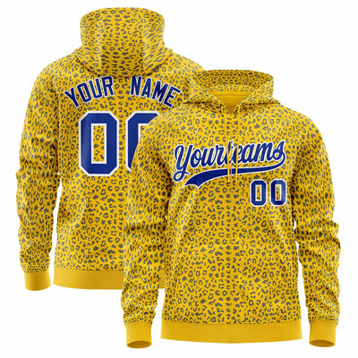 Custom Royal Black Varsity Full-Zip Letterman Leopard Print Jacket Hoodie