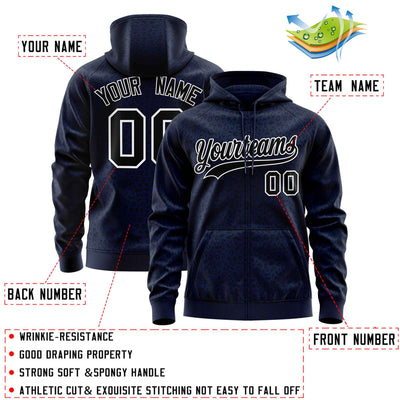 Custom Navy Black Varsity Full-Zip Letterman Leopard Print Jacket Hoodie