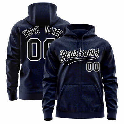 Custom Royal White Varsity Full-Zip Letterman Leopard Print Jacket Hoodie