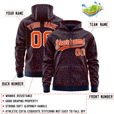 Custom Navy Orange Varsity Full-Zip Letterman Leopard Print Jacket Hoodie