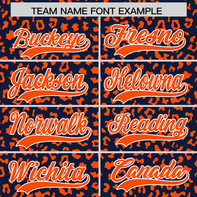 Custom Navy Orange Varsity Full-Zip Letterman Leopard Print Jacket Hoodie