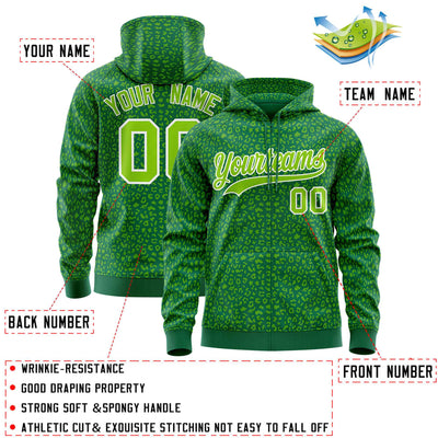 Custom Black Kelly Green Varsity Full-Zip Letterman Leopard Print Jacket Hoodie