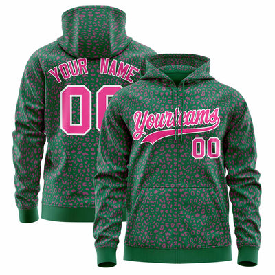 Custom Black Royal Varsity Full-Zip Letterman Leopard Print Jacket Hoodie