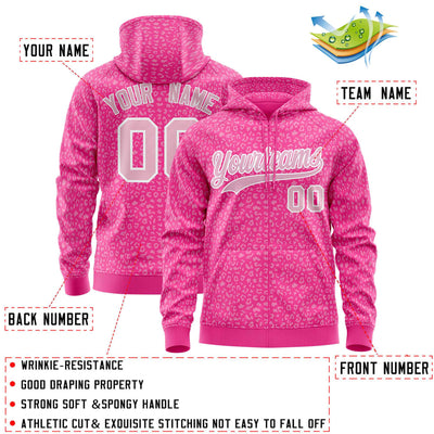 Custom Black Neon Green Varsity Full-Zip Letterman Leopard Print Jacket Hoodie