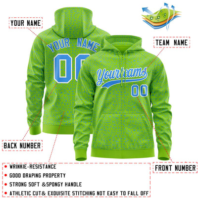 Custom White Kelly Green Varsity Full-Zip Letterman Leopard Print Jacket Hoodie