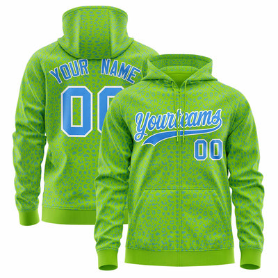 Custom White Kelly Green Varsity Full-Zip Letterman Leopard Print Jacket Hoodie