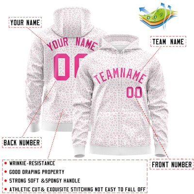 Custom White Pink Varsity Full-Zip Letterman Leopard Print Jacket Hoodie