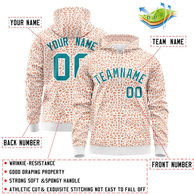 Custom White Orange Varsity Full-Zip Letterman Leopard Print Jacket Hoodie