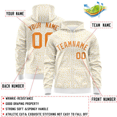 Custom White Orange Varsity Full-Zip Letterman Leopard Print Jacket Hoodie