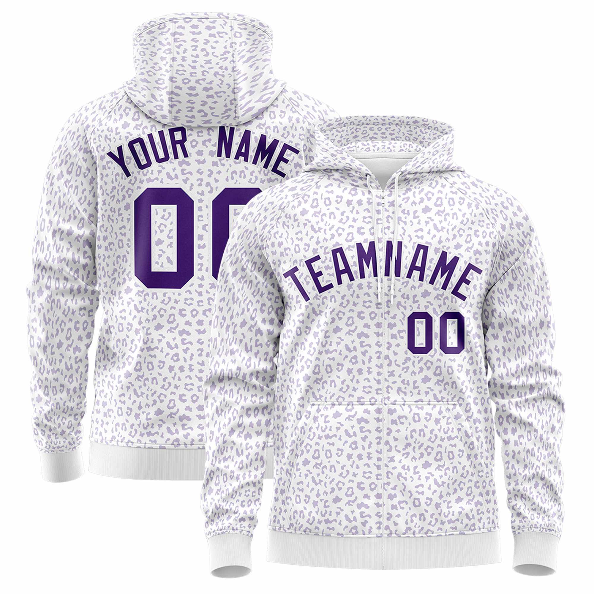 Custom Purple Light Purple Varsity Full-Zip Letterman Leopard Print Jacket Hoodie