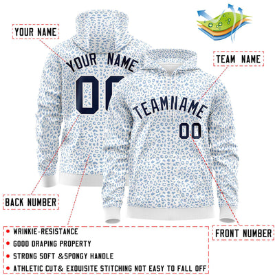 Custom White Light Blue Varsity Full-Zip Letterman Leopard Print Jacket Hoodie
