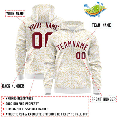Custom White Khaki Varsity Full-Zip Letterman Leopard Print Jacket Hoodie