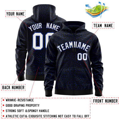 Custom Black Royal Varsity Full-Zip Letterman Leopard Print Jacket Hoodie